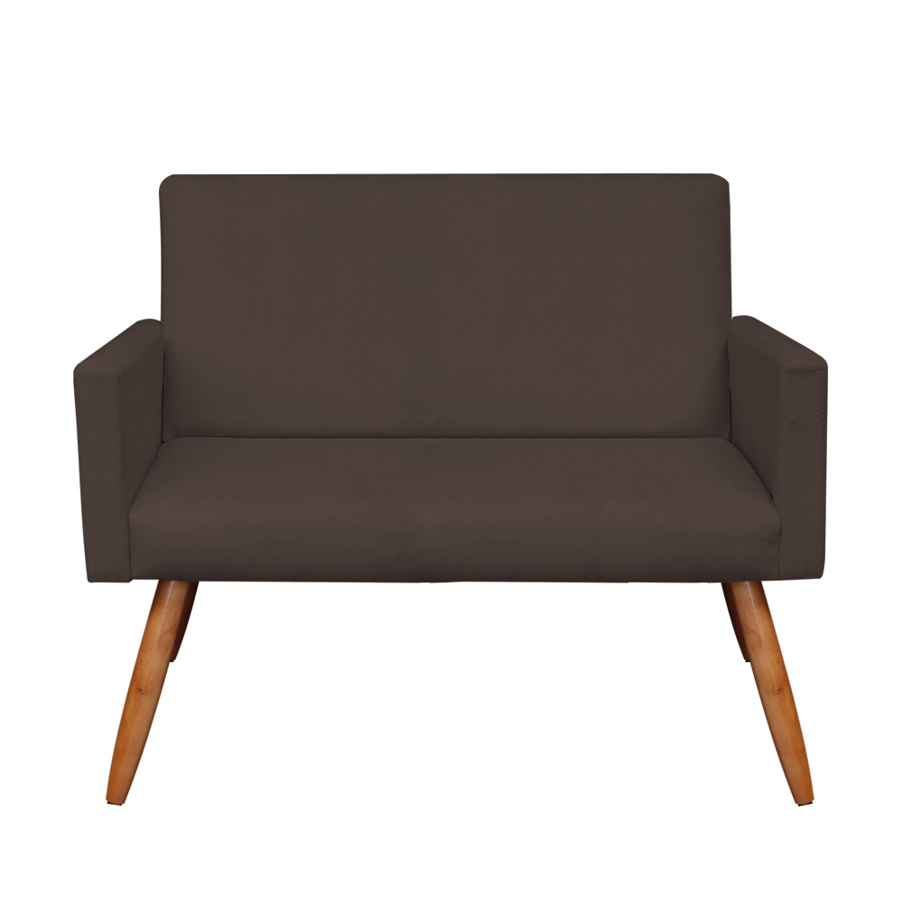 Kit Namoradeira 2 Poltronas e 2 Puffs Redondo Nina Suede Marrom Pés Palito Castanho - Pallazio