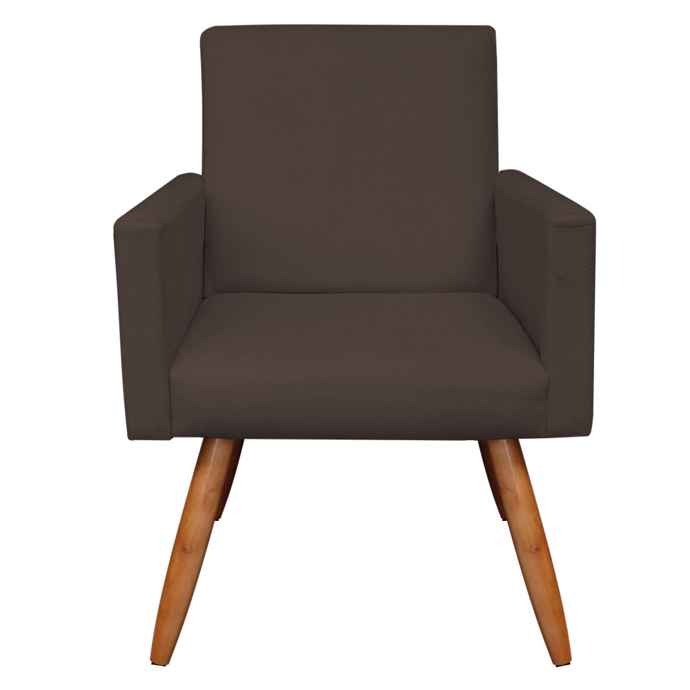 Kit Namoradeira 2 Poltronas e 2 Puffs Redondo Nina Suede Marrom Pés Palito Castanho - Pallazio