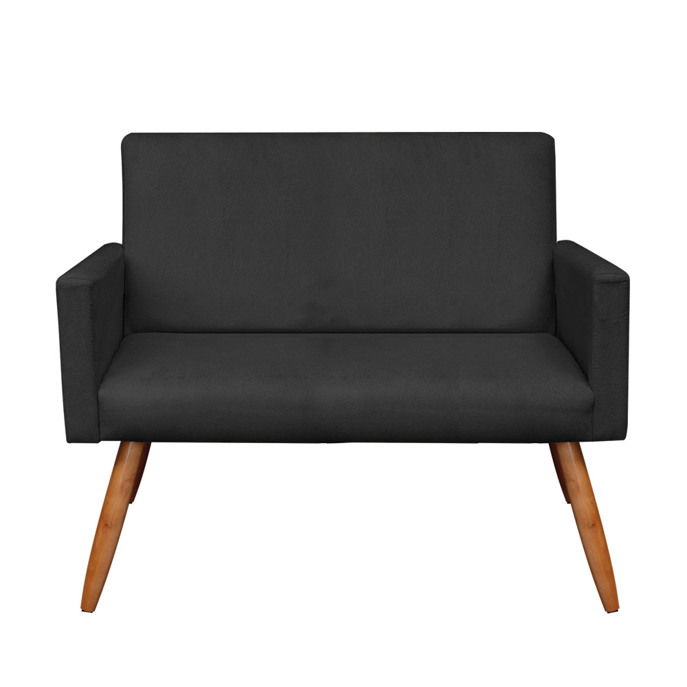 Kit Namoradeira 2 Poltronas e 2 Puffs Redondo Nina Suede Preto Pés Palito Castanho - Pallazio
