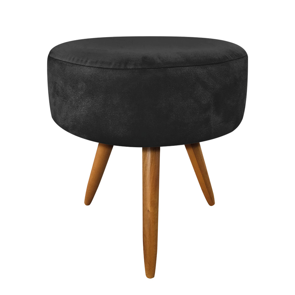 Kit Namoradeira 2 Poltronas e 2 Puffs Redondo Nina Suede Preto Pés Palito Castanho - Pallazio