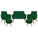 Kit Namoradeira 2 Poltronas e 2 Puffs Redondo Nina Suede Verde Pés Palito Castanho - Pallazio