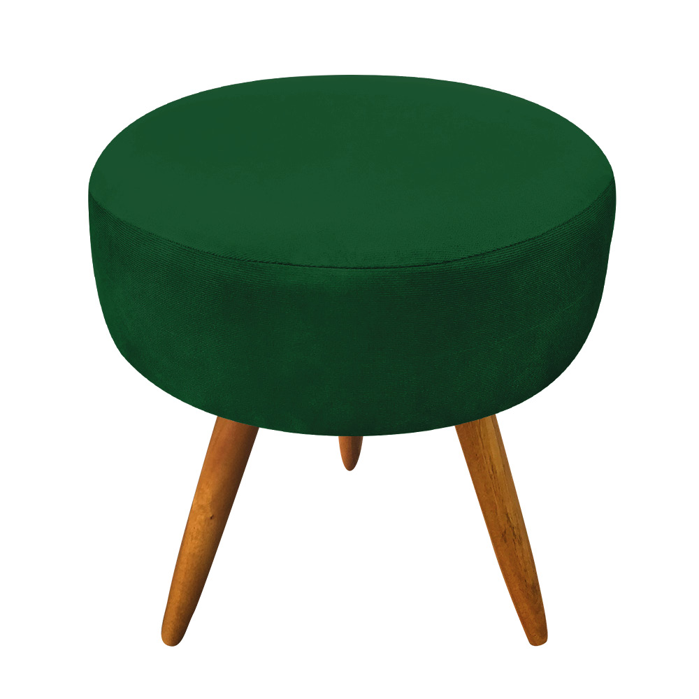 Kit Namoradeira 2 Poltronas e 2 Puffs Redondo Nina Suede Verde Pés Palito Castanho - Pallazio