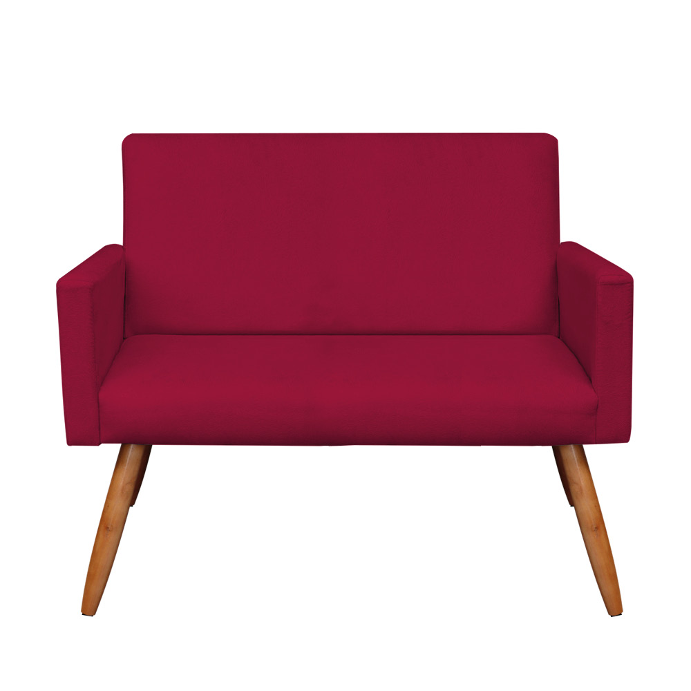 Kit Namoradeira 2 Poltronas e 2 Puffs Redondo Nina Suede Vermelho Pés Palito Castanho - Pallazio