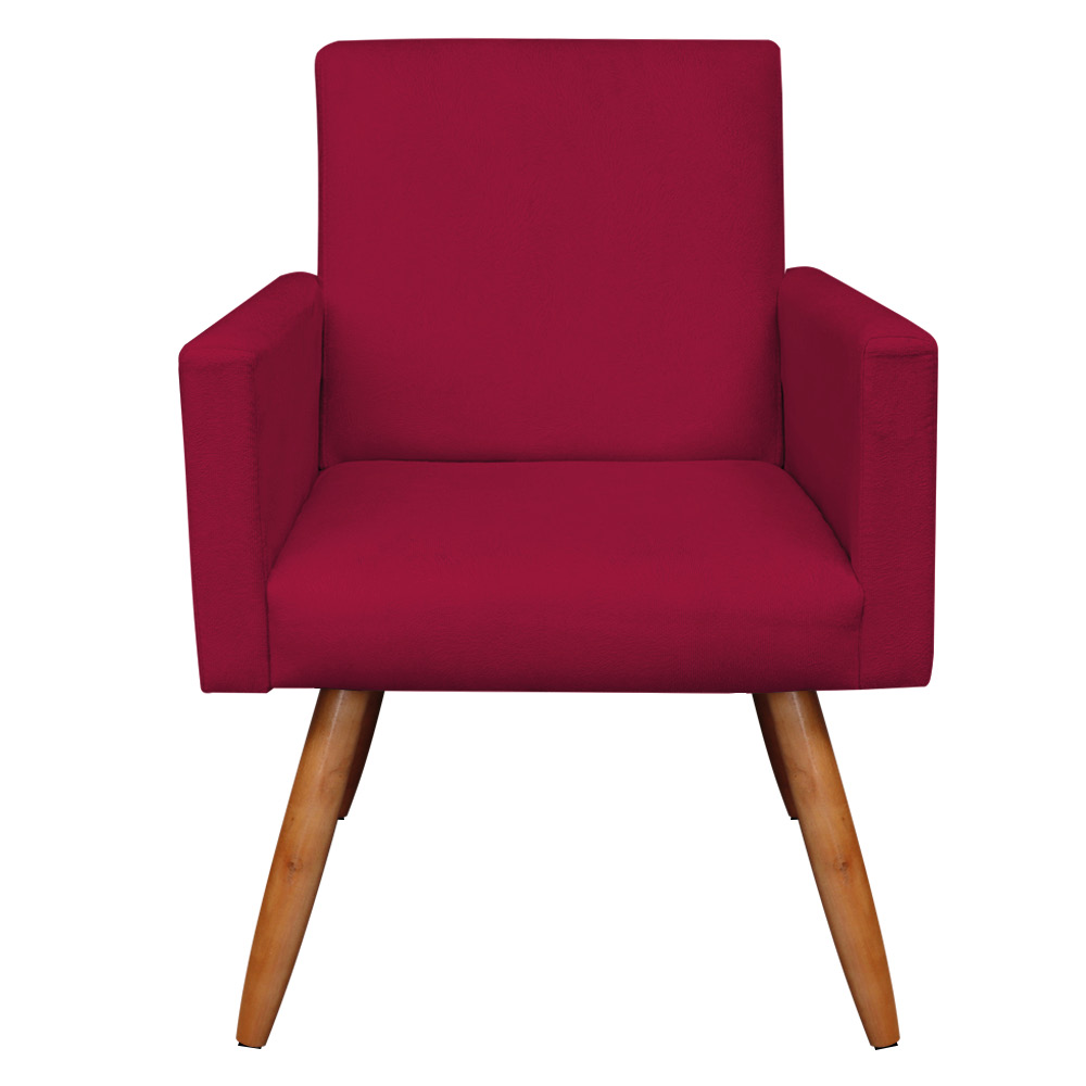 Kit Namoradeira 2 Poltronas e 2 Puffs Redondo Nina Suede Vermelho Pés Palito Castanho - Pallazio