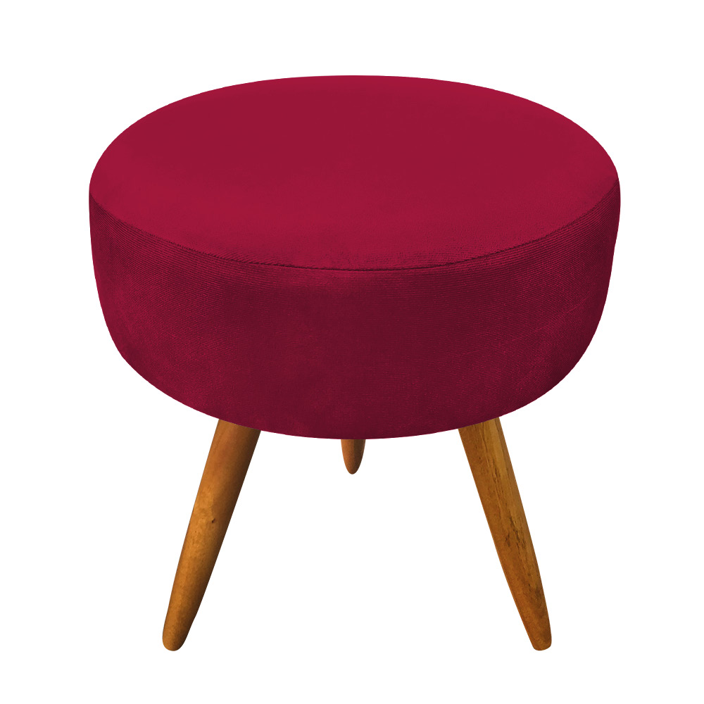 Kit Namoradeira 2 Poltronas e 2 Puffs Redondo Nina Suede Vermelho Pés Palito Castanho - Pallazio