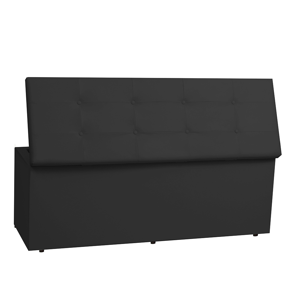 Kit Painel e Calçadeira Baú Casal 1,40m Berlim Corano Preto - Pallazio