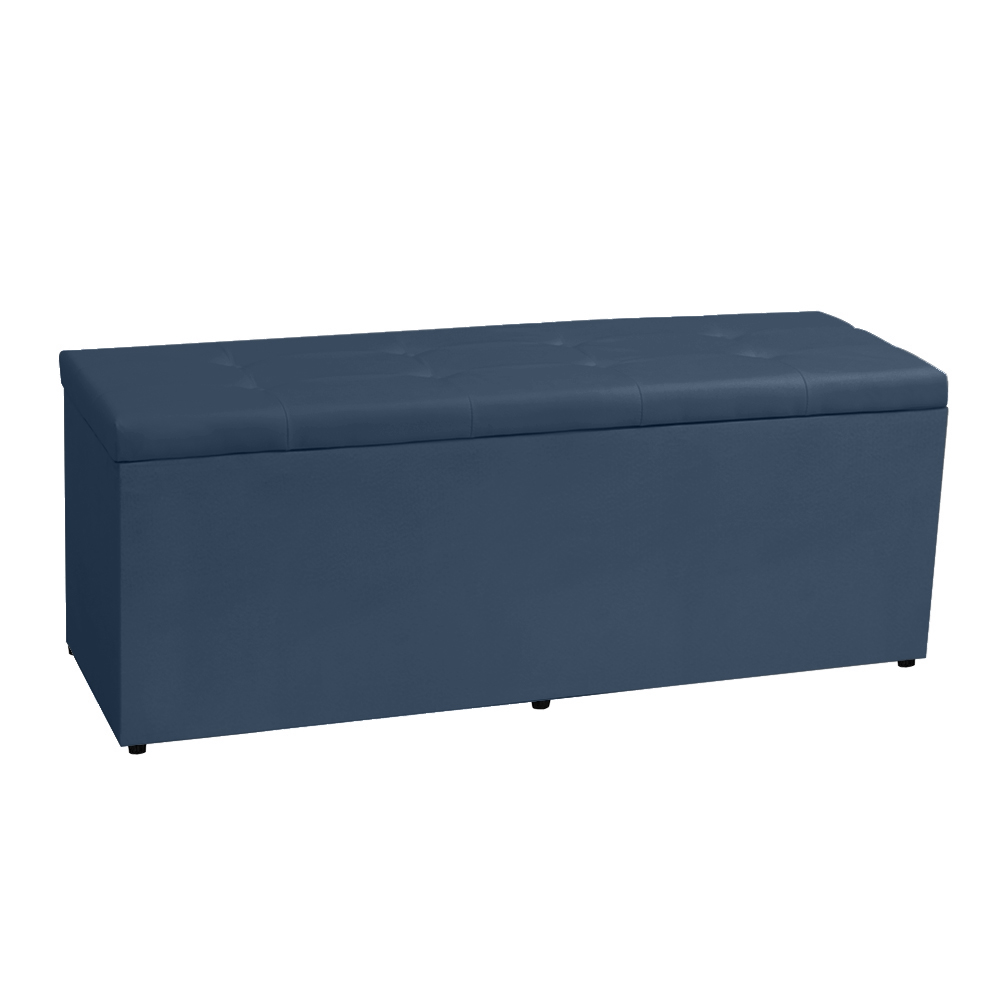 Kit Painel e Calçadeira Baú Casal 1,40m Berlim Suede Azul Marinho - Pallazio
