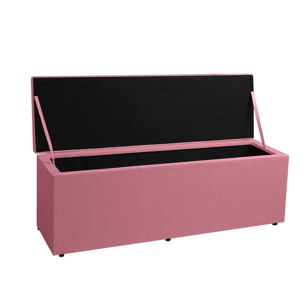 Kit Painel e Calçadeira Baú Casal 1,40m Berlim Suede Rosa - Pallazio