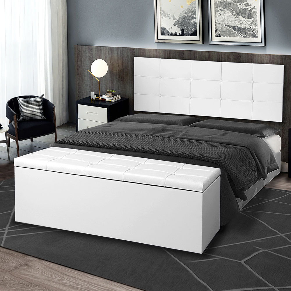 Kit Painel e Calçadeira Baú Casal 1,40m Roma Corano Branco - Pallazio
