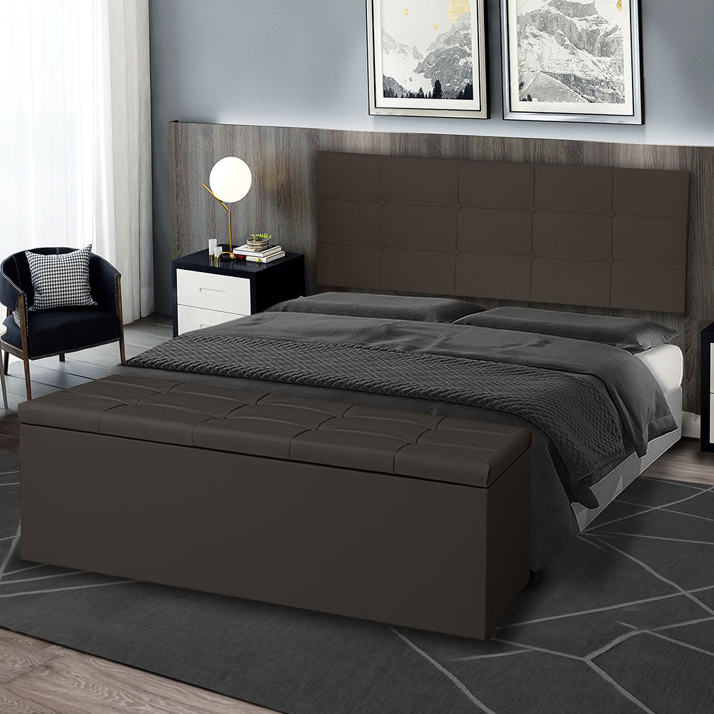 Kit Painel e Calçadeira Baú Casal 1,40m Roma Corano Marrom - Pallazio