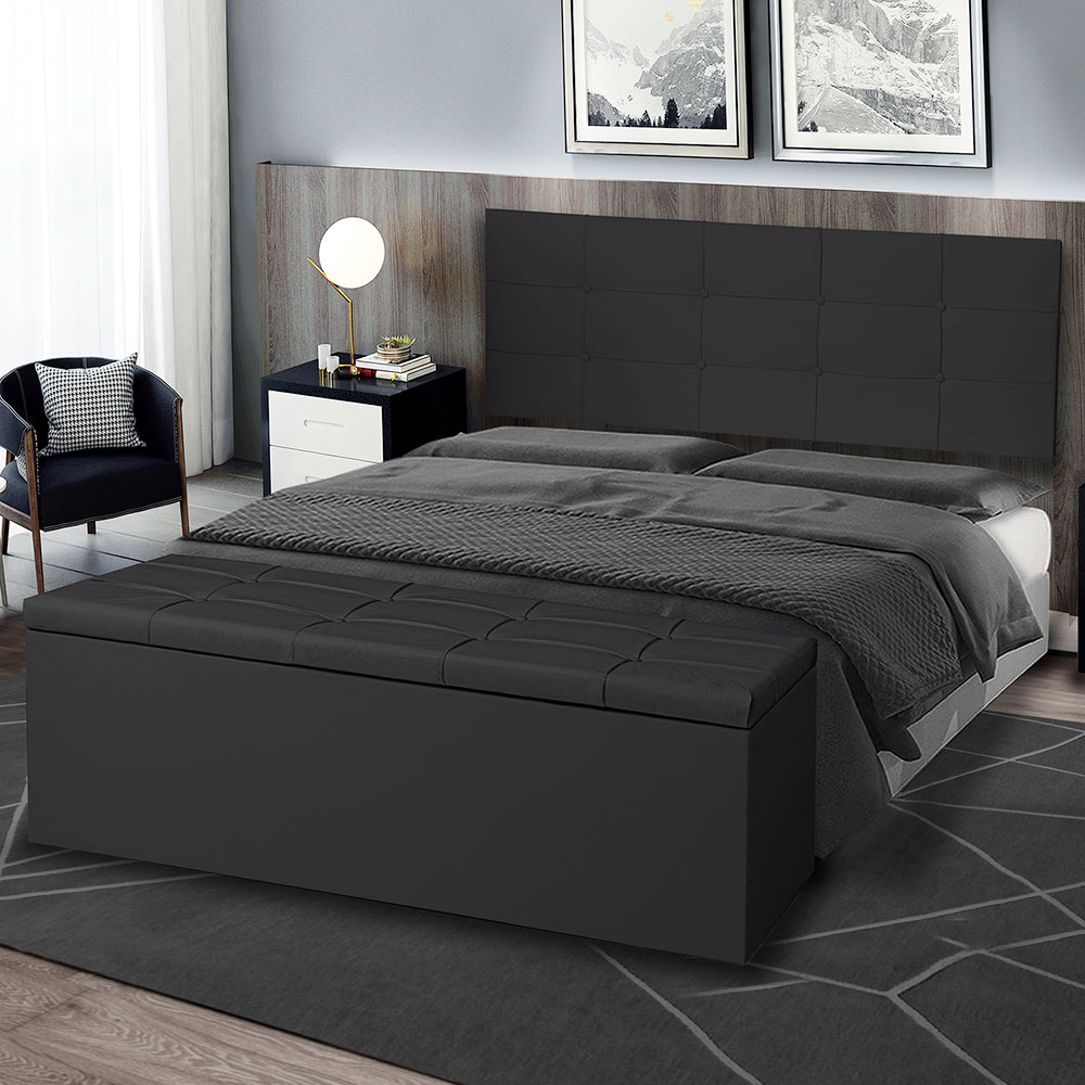 Kit Painel e Calçadeira Baú Casal 1,40m Roma Corano Preto - Pallazio
