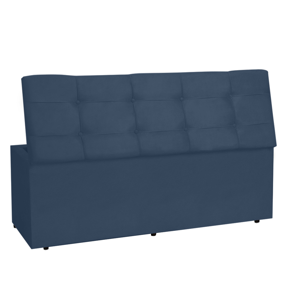 Kit Painel e Calçadeira Baú Casal 1,40m Roma Suede Azul Marinho - Pallazio