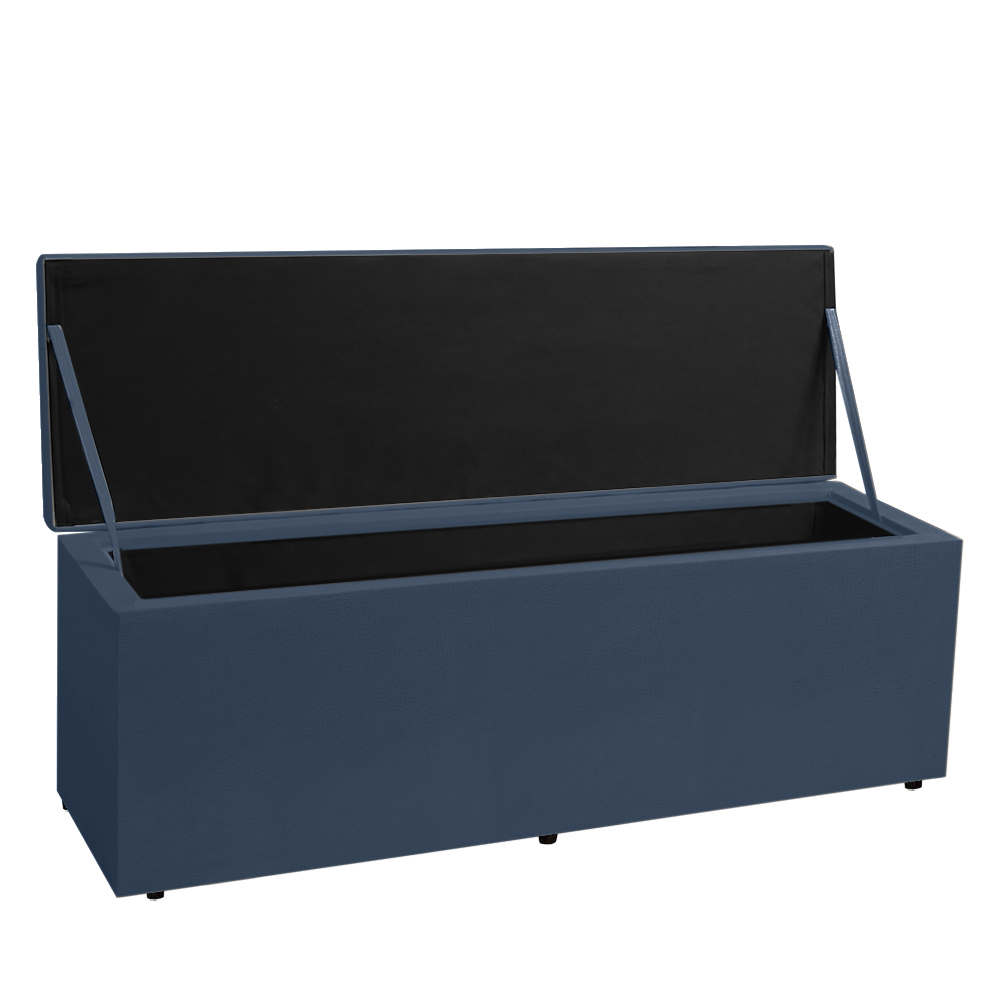 Kit Painel e Calçadeira Baú Casal 1,40m Roma Suede Azul Marinho - Pallazio