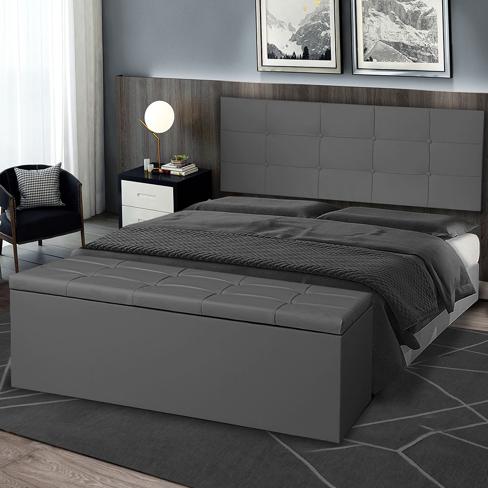 Kit Painel e Calçadeira Baú Casal 1,40m Roma Suede Cinza - Pallazio