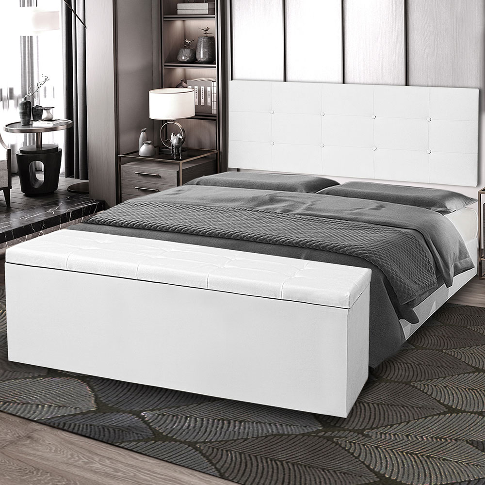 Kit Painel e Calçadeira Baú King 1,95m Berlim Corano Branco - Pallazio