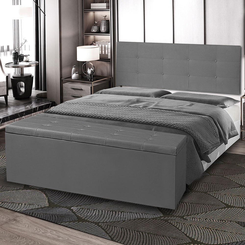 Kit Painel e Calçadeira Baú King 1,95m Berlim Suede Cinza - Pallazio