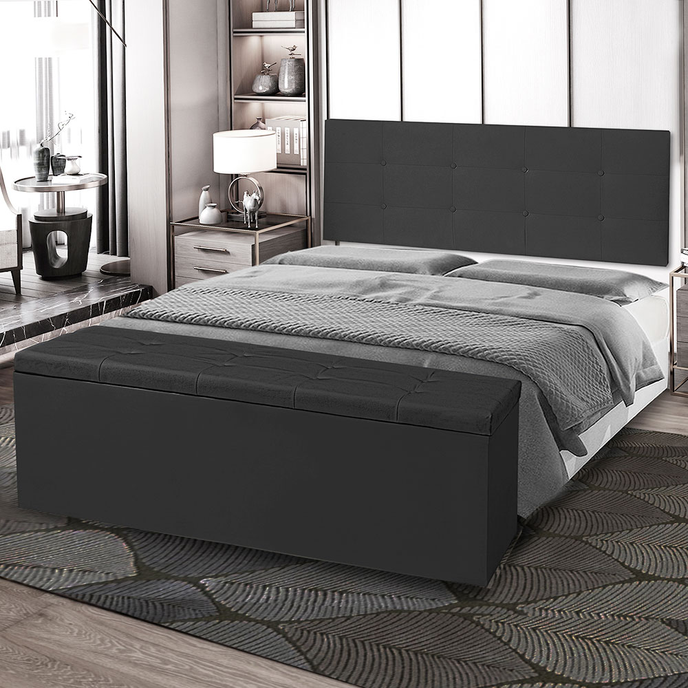 Kit Painel e Calçadeira Baú King 1,95m Berlim Suede Preto - Pallazio