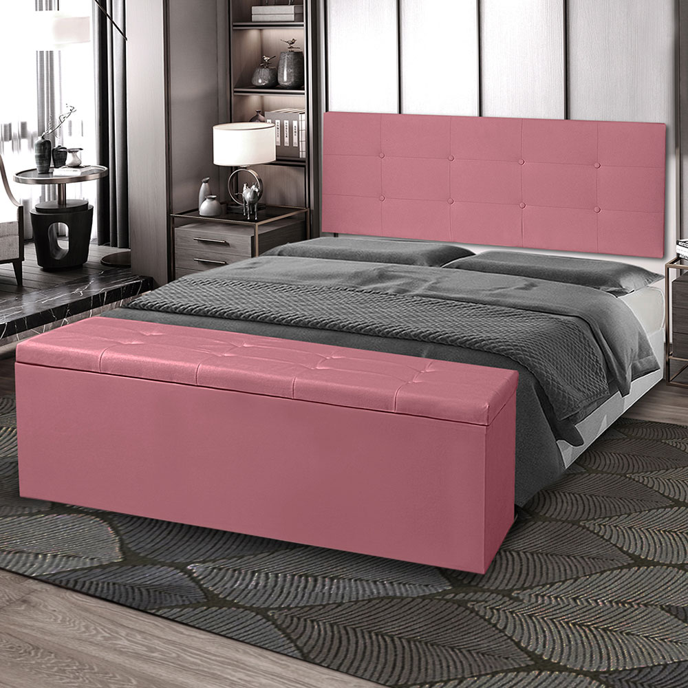 Kit Painel e Calçadeira Baú King 1,95m Berlim Suede Rosa - Pallazio
