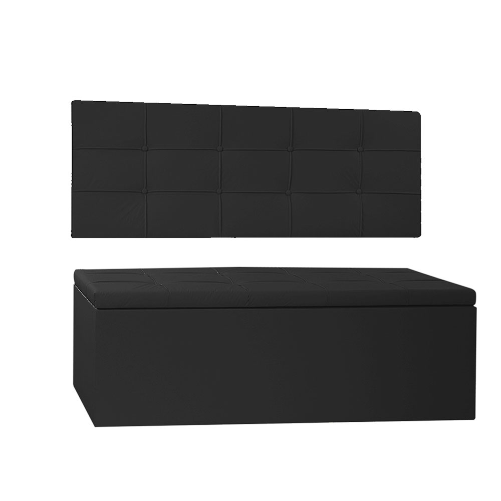 Kit Painel e Calçadeira Baú King 1,95m Roma Corano Preto - Pallazio