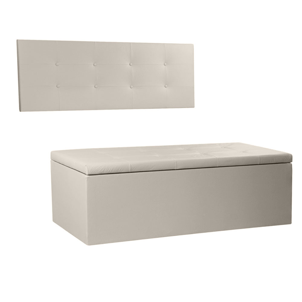 Kit Painel e Calçadeira Baú Solteiro 0,90m Berlim Corano Bege - Pallazio