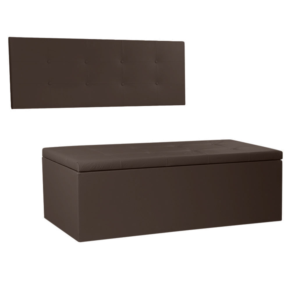 Kit Painel e Calçadeira Baú Solteiro 0,90m Berlim Corano Marrom - Pallazio