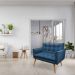 Kit Poltrona e Namoradeira 2 Lugares Olivia Suede Azul Marinho Pés Palito Castanho - Pallazio