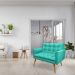 Kit Poltrona e Namoradeira 2 Lugares Olivia Suede Azul Turquesa Pés Palito Castanho - Pallazio