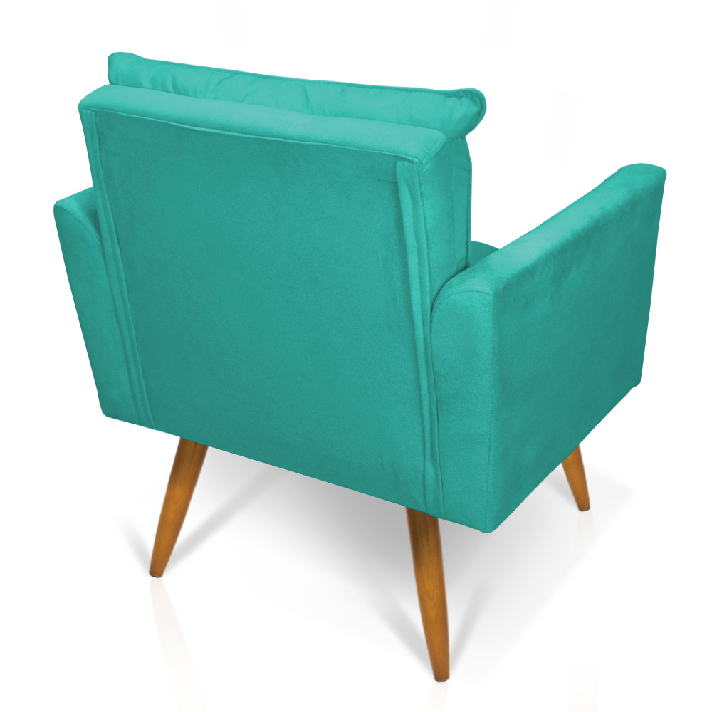 Kit Poltrona e Namoradeira 2 Lugares Olivia Suede Azul Turquesa Pés Palito Castanho - Pallazio