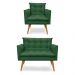 Kit Poltrona e Namoradeira 2 Lugares Olivia Suede Verde Pés Palito Castanho - Pallazio