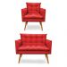 Kit Poltrona e Namoradeira 2 Lugares Olivia Suede Vermelho Pés Palito Castanho - Pallazio