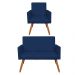 Kit Poltrona e Namoradeira Nina Suede Azul Marinho Pés Palito Castanho - Pallazio