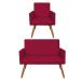 Kit Poltrona e Namoradeira Nina Suede Vermelho Pés Palito Castanho - Pallazio