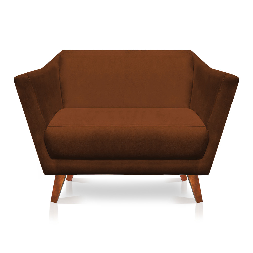 Kit Poltrona e Namoradeira Pérsia Suede Terracota Pés Chanfrado Castanho - Pallazio