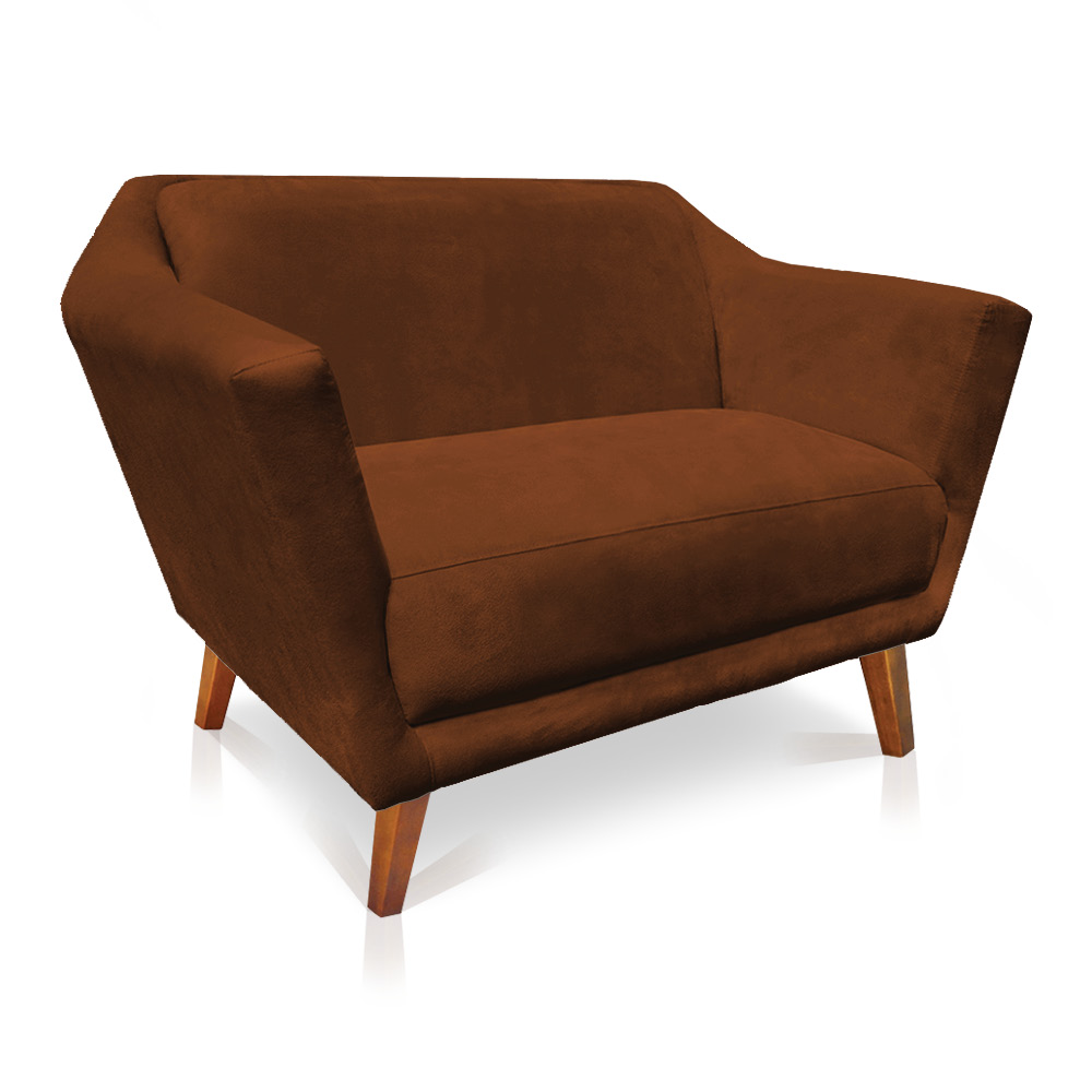 Kit Poltrona e Namoradeira Pérsia Suede Terracota Pés Chanfrado Castanho - Pallazio