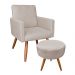 Kit Poltrona e Puff Banqueta Redonda Nina Suede Pés Palito Castanho - Pallazio