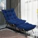 Kit Poltrona e Puff Costela Suede Azul Marinho Base Metálica - Pallazio