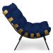 Kit Poltrona e Puff Costela Suede Azul Marinho Base Metálica - Pallazio