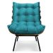 Kit Poltrona e Puff Costela Suede Azul Turquesa Base Metálica - Pallazio