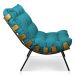 Kit Poltrona e Puff Costela Suede Azul Turquesa Base Metálica - Pallazio