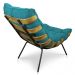Kit Poltrona e Puff Costela Suede Azul Turquesa Base Metálica - Pallazio