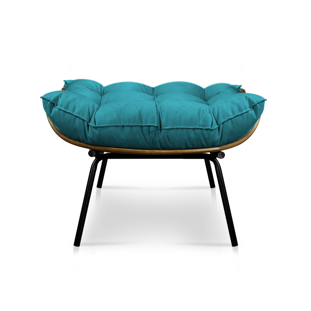 Kit Poltrona e Puff Costela Suede Azul Turquesa Base Metálica - Pallazio