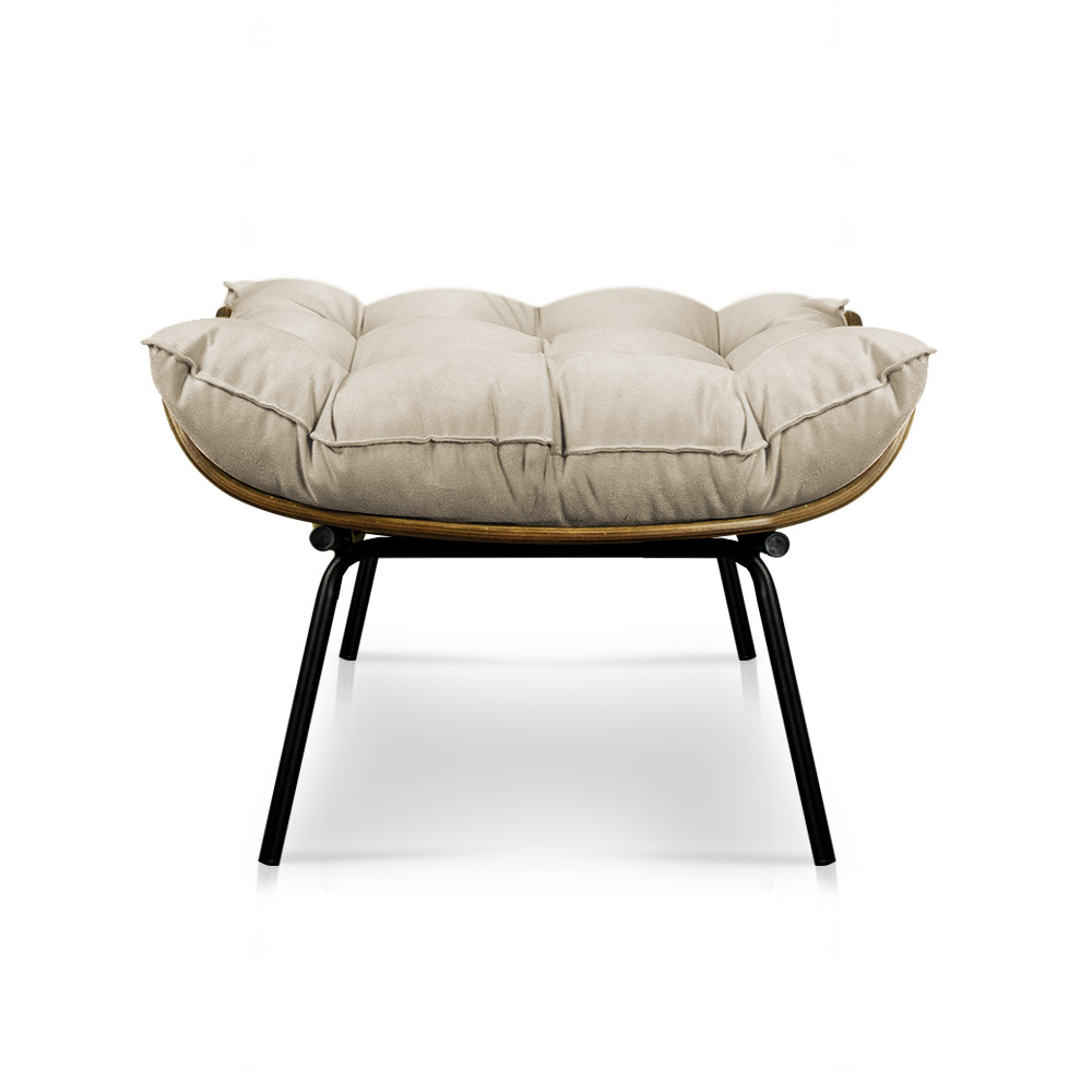 Kit Poltrona e Puff Costela Suede Bege Base Metálica - Pallazio