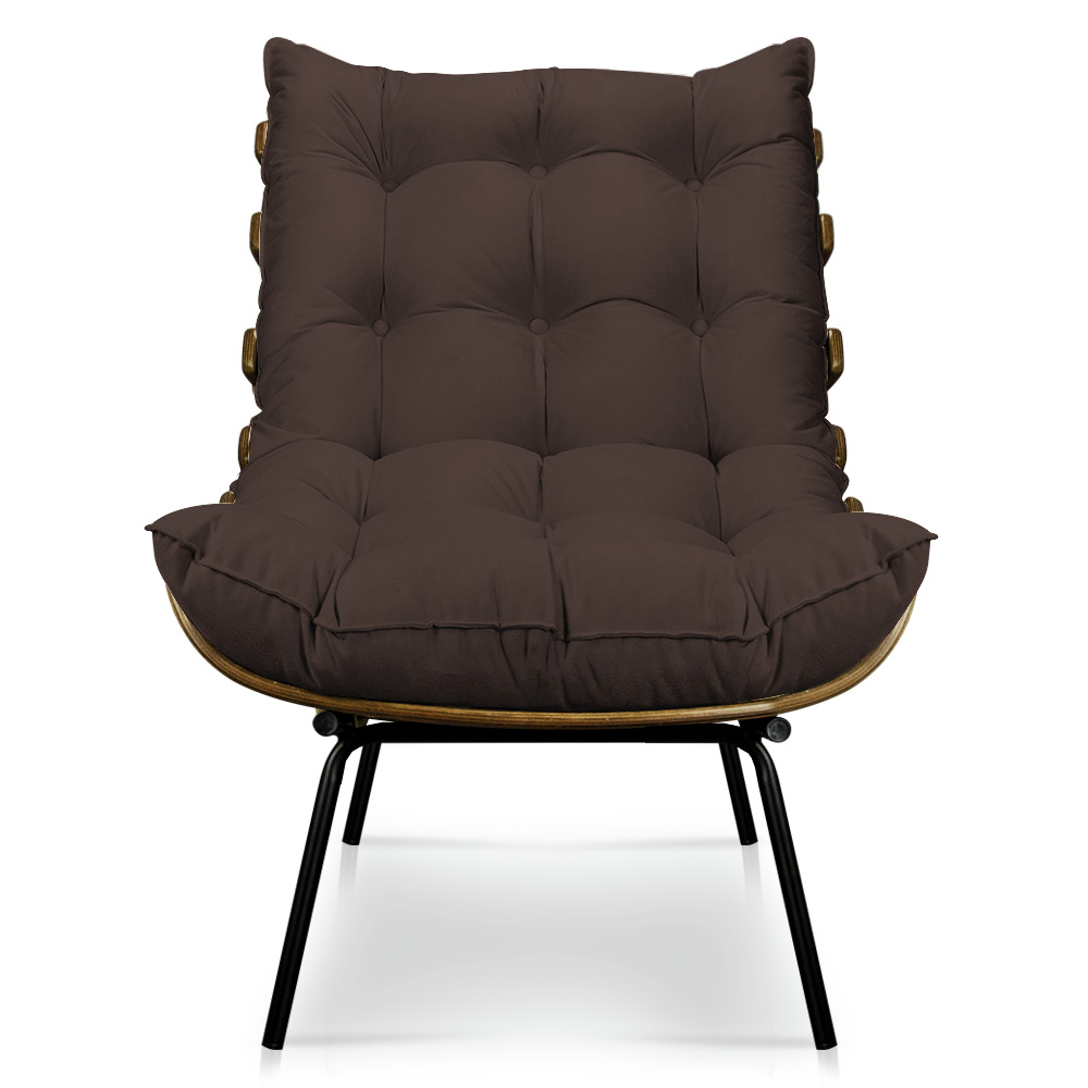Kit Poltrona e Puff Costela Suede Marrom Base Metálica - Pallazio