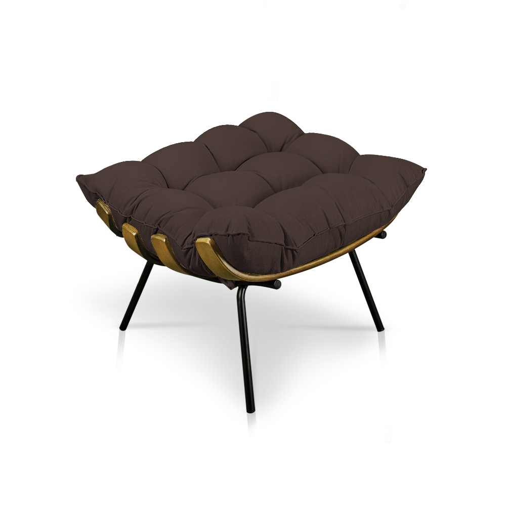 Kit Poltrona e Puff Costela Suede Marrom Base Metálica - Pallazio