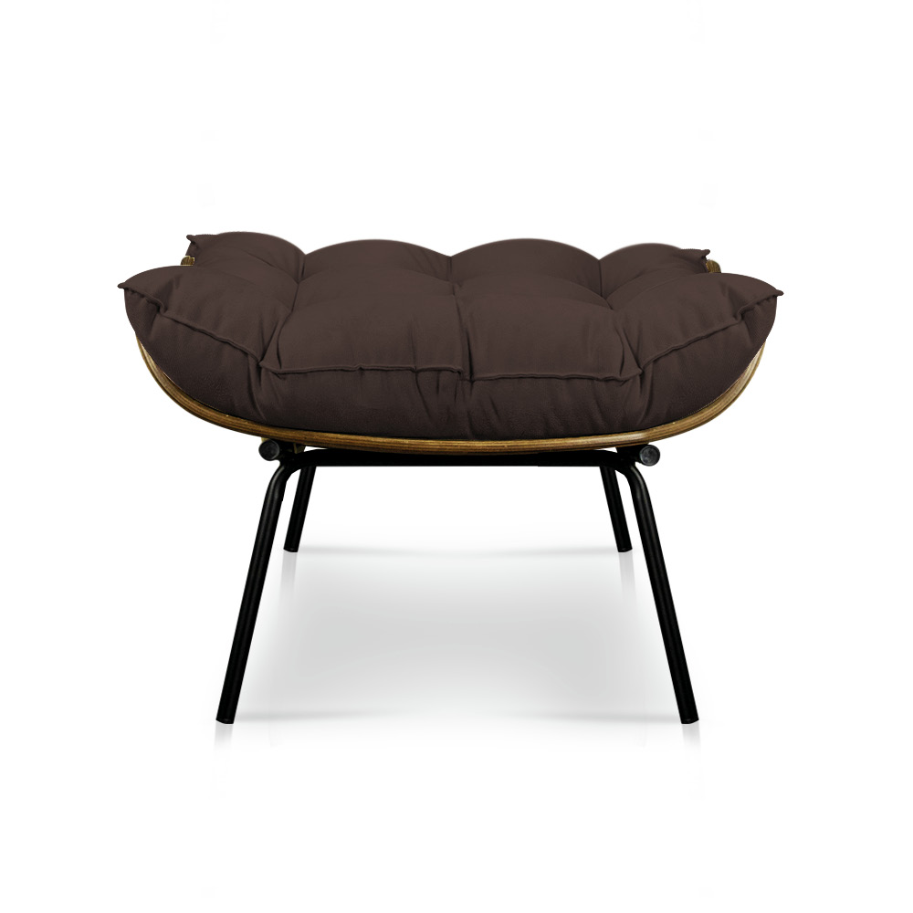 Kit Poltrona e Puff Costela Suede Marrom Base Metálica - Pallazio