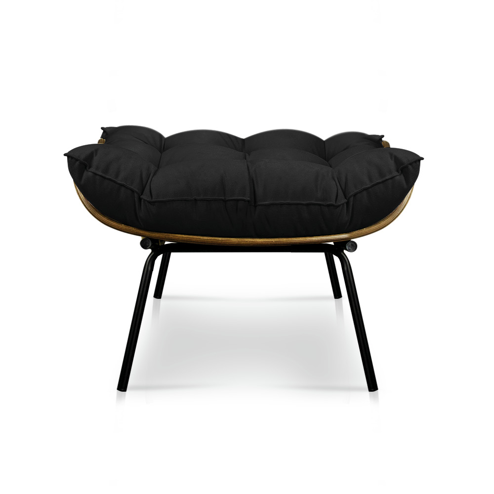 Kit Poltrona e Puff Costela Suede Preto Base Metálica - Pallazio