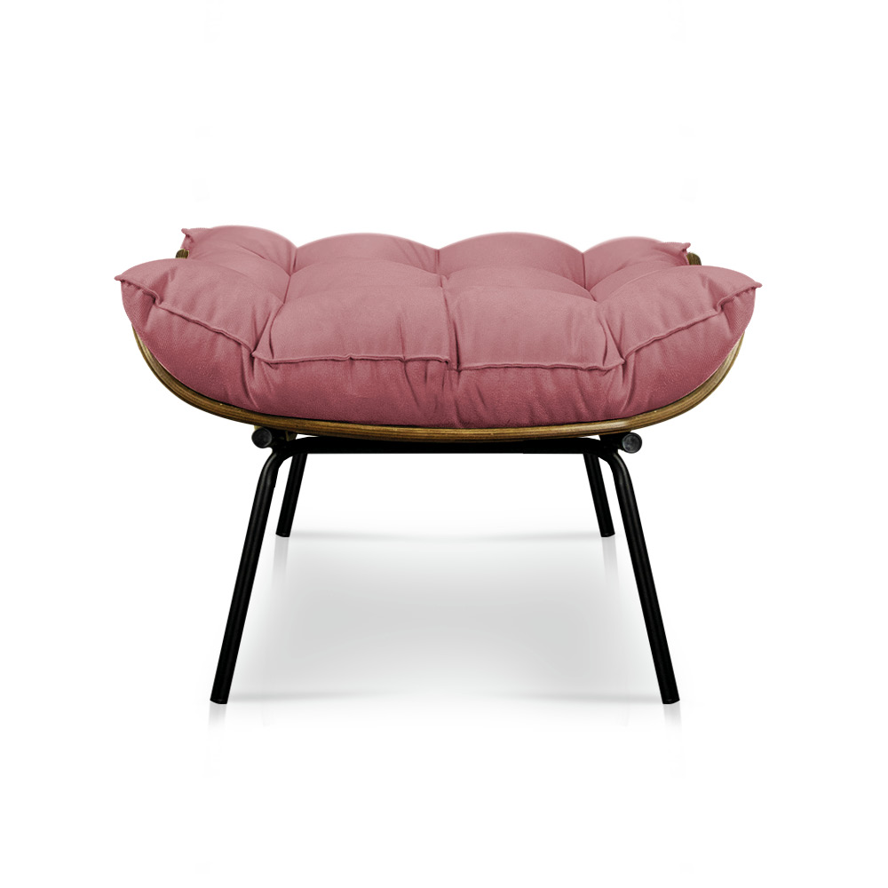 Kit Poltrona e Puff Costela Suede Rosê Base Metálica - Pallazio