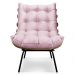 Kit Poltrona e Puff Costela Suede Rosa Bebê Base Metálica - Pallazio
