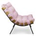 Kit Poltrona e Puff Costela Suede Rosa Bebê Base Metálica - Pallazio