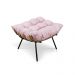 Kit Poltrona e Puff Costela Suede Rosa Bebê Base Metálica - Pallazio
